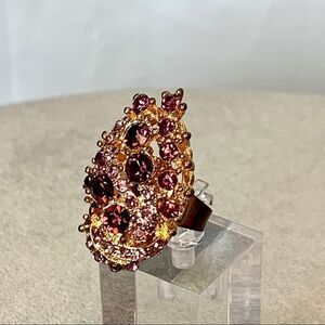 GOLD tone purple rhinestone embellished clustered costume jewellery ring